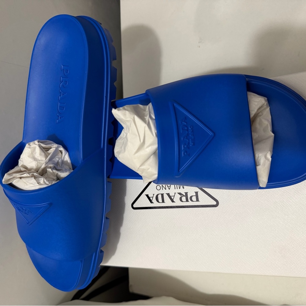 Prada Vibrant Blue Slide Sandals - Picture 2 of 4